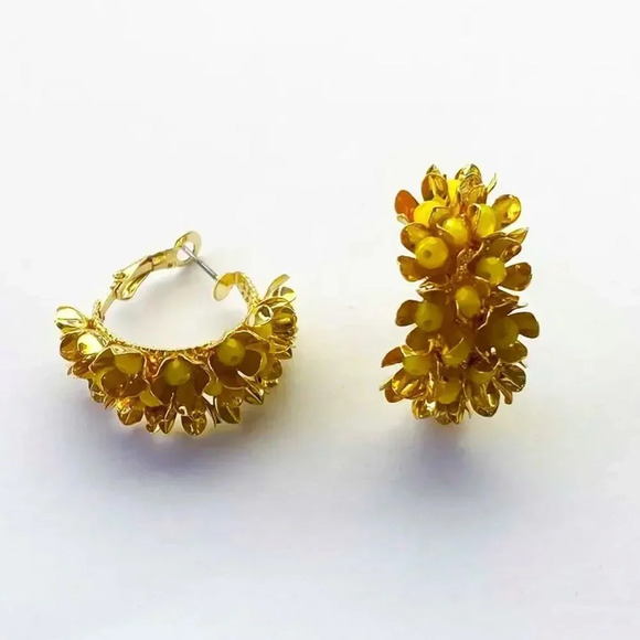 Blossom Floral Hoop Earrings in Yellow - Picture 3 of 10